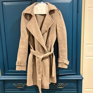 Mink brown soft wrap wool coat - trench styling
